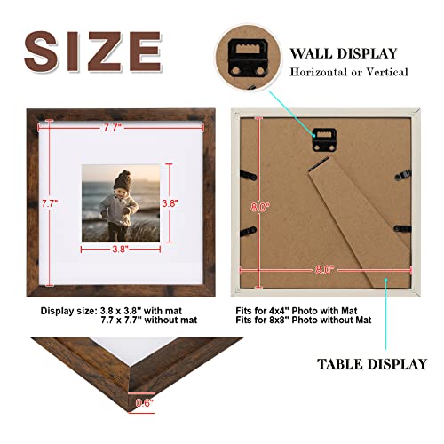 Kinlink 8X8 Picture Frames Rustic Brown, Square Photo Frames With Real Glass, Composite Wood Picture Frames For Tabletop And Wall Mounting Display, Set Of 4 #TOP6
