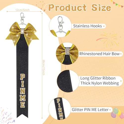 CN 2PCS Glitter Cheerleader Keychain Cheer Gifts Bow Holder，Cheer Pin Strap Pin Me Ribbon for Backpack Bags2