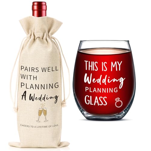 YUEYUQIU Wedding Engagement Gifts for Couple, Mr & Mrs Gift, Newlywed Wine Bag & Glass Pairs