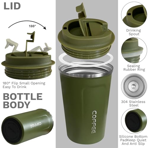 Image of Insulated Travel Coffee Mug, Stainless Steel Coffee Cup with Leakproof Lid