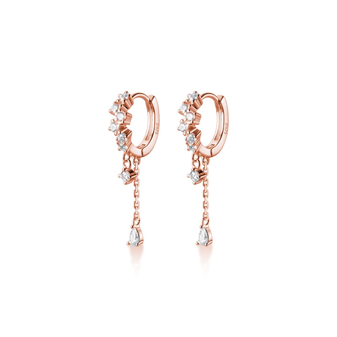 SLUYNZ 925 sterling silver hoop earrings for women and girls, water droplets - C-Rose-Gold