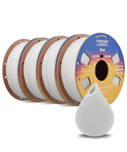 Image of OVERTURE 4KG Bundle High Speed PLA Filament 1.75mm, Neatly Wound 3D Printer Filament 4 Pack 1kg Spool (2.2lbs) Rapid PLA, Fit Most FDM 3D Printers (White 4-Pack)