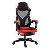Vinsetto Silla Gaming Giratòria de Malla amb Reposapeus Retràctil Vermell