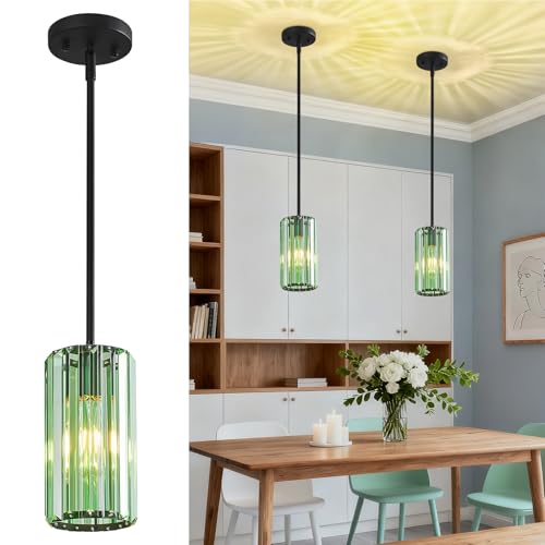 Image of Modern Crystal Pendant Light Mini Light Green Chandeliers Adjustable Pendant Lights Fixture for Kitchen Island Dinning Room Corridor Bedroom(Light Green 2-Pack)