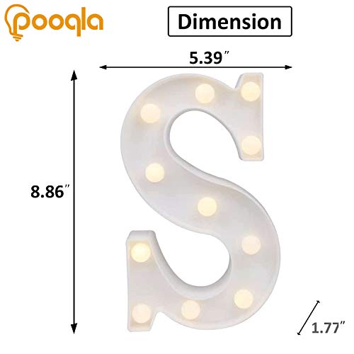 Image of Pooqla LED Light Up Letters, Warm White and Colorful Lighted Marquee Letters with Remote, Lighted Letter for Party Birthday Decorations, Gift for Girls Boys Night Light, Wedding Home Decor, Letter S