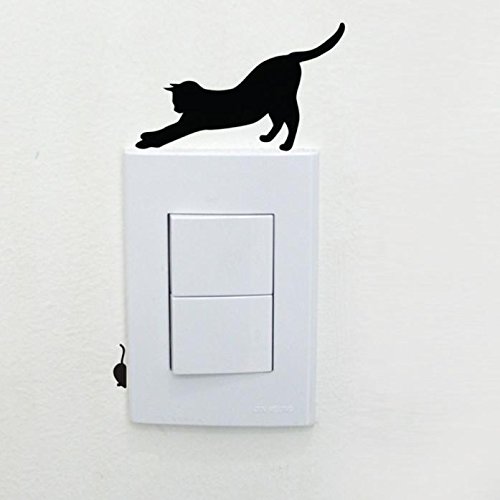 Sticker pour Interrupteur Prise Switch Motif Chat Autocollant Mural en Vinyle pour Décoration de Chambre Chat Autocollant Mural Interrupteur Décorations Chambre de bébé Stickers Chat Noir WINJIN Cover