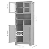 HOCSOK Tall Storage Cabinet, Bathroom Storage Cabinet with Frosted Glass Doors, Kitchen Pantry with Adjustable Shelf, Freestanding Cupboard for Bathroom, Kitchen, Living Room, Grey - Image 3