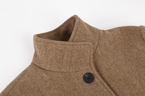 utcoco Women's Casual Thicken Single Breasted Pea Coat Stand Collar Mid Long Wool Coats with Pockets3