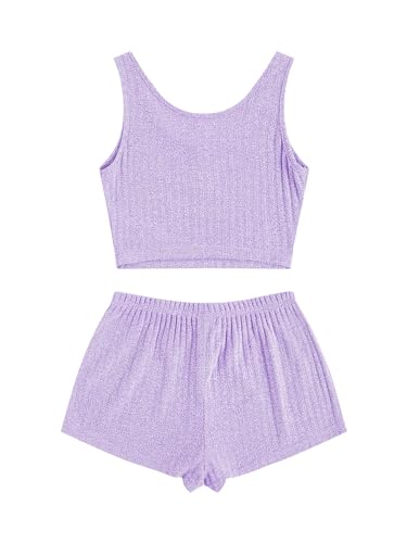 Image of SOLY HUX Women's Button Front Ribbed Knit Tank Top and Shorts Pajama Set Sleepwear Lounge Sets