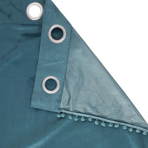 Image of STITCHNEST Premium Velvet Blackout Curtains with Pom Pom - Pack of 1 Door Curtains, Elegant Castleton Green Color - Room Darkening for Bedroom & Living Room (Size: 9ft)