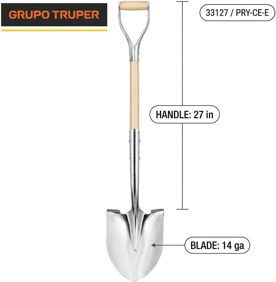 Truper Polished Chrome Ceremonial Shovel, 27-Inch, D-Grip American Ash Handle, 14-Gauge High-Carbon Steel Blade, Extended Socket, Steel D-Handle (Model 33127)