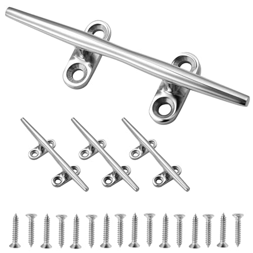 CHANGE MOORE 8 inch 316 Stainless Steel Boat Cleat, Boat Cleats Dock Cleats Open Base 4 Pack with 16 Screws, Cleats for Boat, Rope Cleat Boat Mooring Cleat for Boat/Yacht/Deck