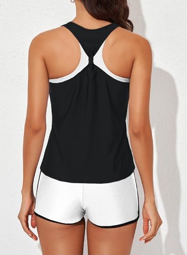 Image of Aleumdr Womens Athletic 3 Piece Tankini Swimsuits with Shorts Swim Tank Tops with Sports Bra and Boyshorts Bathing Suits