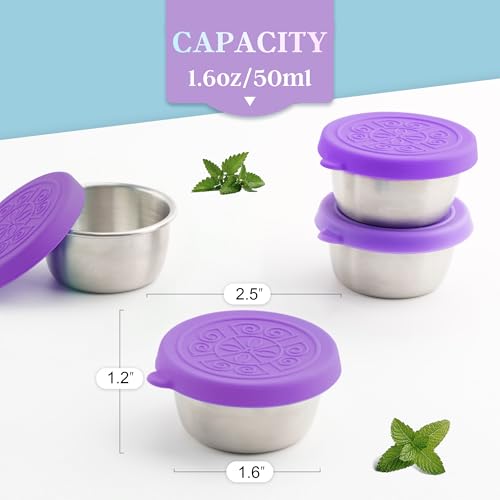 Image of Qukaka 1.6 oz Stainless Steel Salad Dressing Containers with Lids, 6 Pack