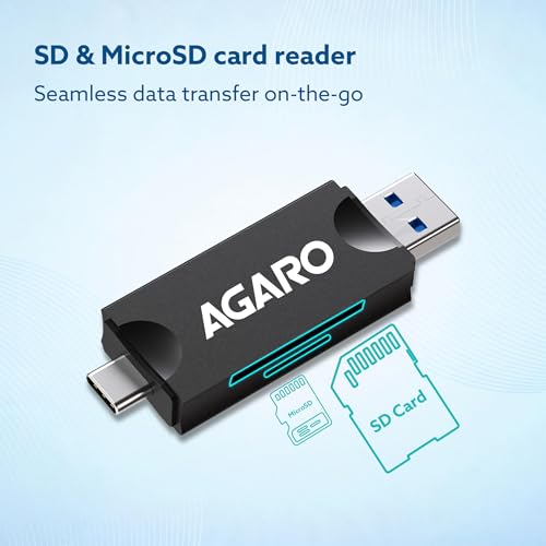 Image of AGARO Snapcase USB 3.0 Card Reader with Storage Case for Nano SIM, SD, Micro SD & TF Card, SIM Ejector pin, High-Speed Data Transfer up to 5Gbps, Compact & Durable Design for Laptop, PC & OTG Devices