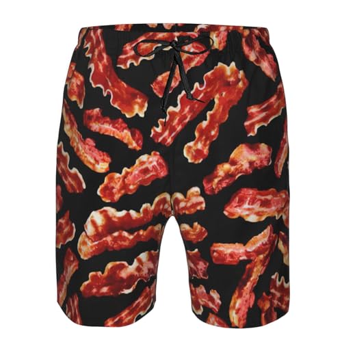 Bacon Pattern Print Men's Swim Trunks | Quick Dry Drawstring Beach Shorts4