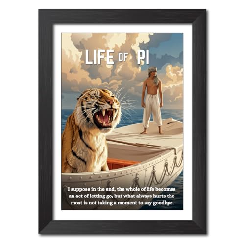 Image of TenorArts Life of Pi Quotes Poster Hollywood Movie Posters Vector Art Photo Frame Painting With Dark Wooden Texture (12inches x 9inches)
