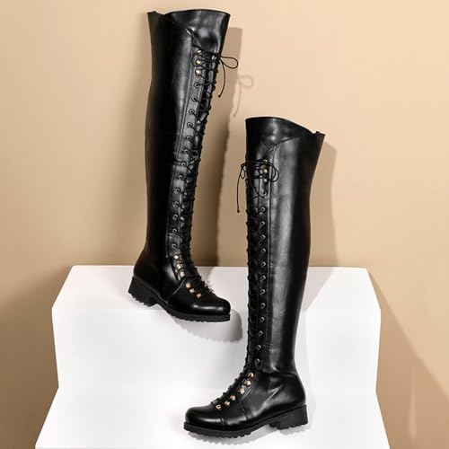 Over The Knee High Boots Lace up Flat Long Boot Winter PU Leather Riding Boot Fashion Buckle Knee High Combat Boots4