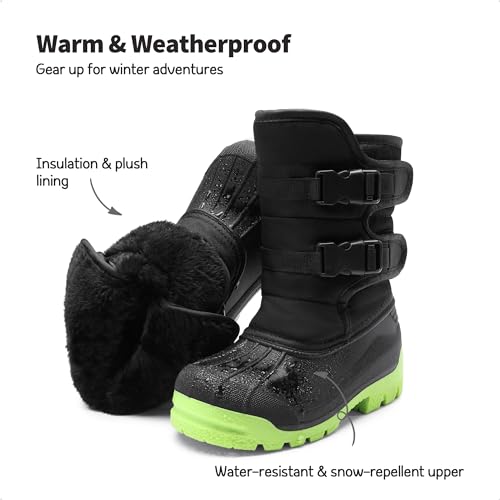 DREAM PAIRS Boys Snow Boots Bright Colored Outsole Hook and Loop Slip Resistant Mid Calf Faux Fur Lining Winter Shoes for Little/Big Kids2