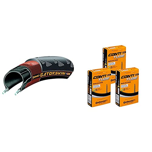 Continental Gatorskin Rigid Bicycle Tire, 700 x 23 C, 23-622, Unisex Adult Black & Unisex's Race 28 Inner Tube, Black, 700c Road, Pack of 3