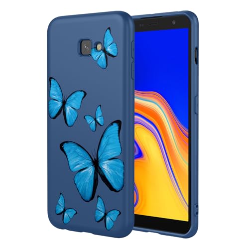 KOARWVC Phone Case for Samsung Galaxy J4 Plus Case, Samsung J4 Prime/Galaxy J4 Core Cute Butterfly Pattern Design Slim Protective Soft TPU Bumper Phone Cover for Samsung Galaxy J4+ Blue Butterfly