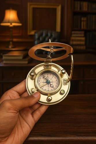 Brass Gilbert Sons Sundial Compass con estuche de cuero 4 pulgadas, Día del Padre, Día de la Madre, Graduación, Regalos para hombres miniatura 6
