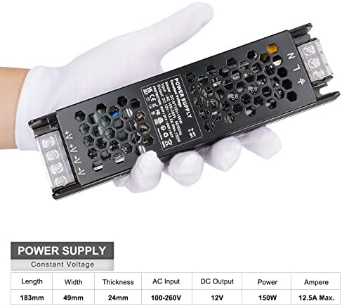REYLAX LED Driver 12V 150W 12.5A, Low Voltage Transformer 240V to 12V DC Adapter, Slim LED Strip Power Supply, Constant Voltage LED Transformer for 12 Volt LED Downlights, MR11 MR16 LED Bulbs