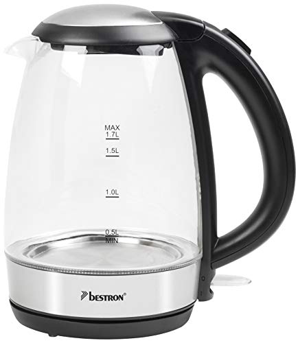 Bestron AWK780G Glas-Wasserkocher mit LED-Beleuchtung und Kochstopp-Automatik, 1,7 Liter, 2200 Watt, Glas/Edelstahl – Bild 3
