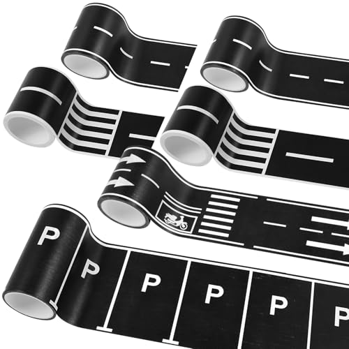 Quadafy 6 Rolls Roadway Tape Race Cars Decorations for Kids Birthday Party Race Track Tape Easy to Stick and Tear Without Leaving Any Traces 92 FT Long 4 Types of Road Tape