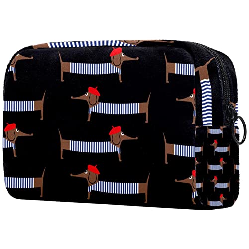 Teckel Mignon Noir Pochette de Maquillage de Voyage de Sac Cosmétique de Femmes pour l'organisateur Portatif de Sac de Toilette de Sac à Main Cover