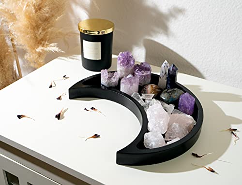 Black Crystal Display Gothic Tray - Moon Shaped Altar Tray for Storage and Display of Crystals and Stones - Wooden Moon Trinket Dish for Spiritual Decor, Jewelry Organizer, Essential Oil Holder - Image 6