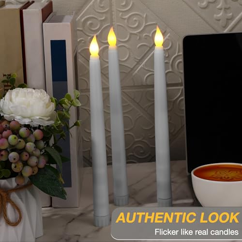 Image of Tuanse 24 Pack Flameless Flicker Taper Candles Bulk with Remote and Timer, Battery Operated LED Warm White Taper Candles Light for Home Wedding Decoration Gifts (White,10 Inch)