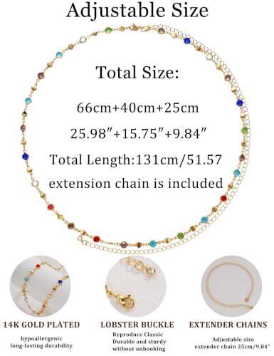 Gold Body Chain for Waist 14K Gold Plated Sexy Belly Chains for Women Beads Cuban Waist Chain Jewelry for Beach Accessories 26.77-52.36Inch — view 4