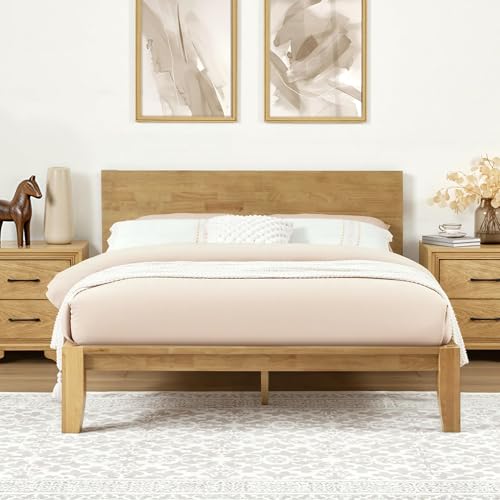 Image of Softa Mikor Queen Japanese Joinery Bed Frame with Headboard, Solid Rubberwood Platform Bed, 1500 Lbs Heavy Duty, SGS Certified, No-Tool Setup, Storage Shelf, USB-A /C Port, No Box Spring Needed