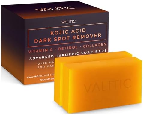 VALITIC Kojic Acid Dark Spot Remover Soap Bars with Vitamin C, Retinol, Collagen, Turmeric - Original Japanese Complex Infused with Hyaluronic Acid, Vitamin E, Shea Butter, Castile Olive Oil (2 Pack)