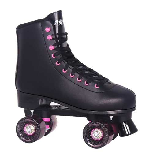Nattork Roller Skates for Women Outdoor Fun Fashionable Roller Derby Skates for Men Girls Boys Indoor Rink Skates Black (Women Size 7)
