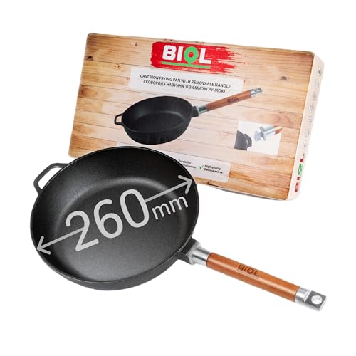 BIOL Gusseisen Pfanne Schmorpfanne Bratpfanne mit abnehmbaren Griff Ø 26cm. Höne und 6,6cm