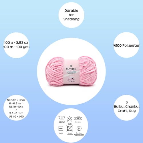 Image of Cuddly Velvet Chenille Yarn, Super Soft Bulky, Baby Pink, 3-Pack