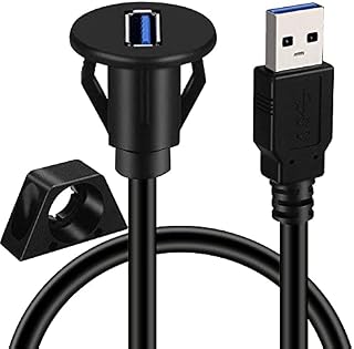 USB 3.0 Flush Mount Panel Cable Male to Female Car Extension Charger Front Dash USB Panels Cable For Car Truck Boat Motorcycle Dashboard Panel (Round Dual USB Port, 1M)