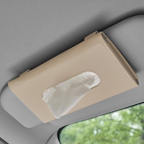 Image of Automaze Pu Leather Car Sun Visor, Seat Side Pocket Back Seat Tissue Napkin Box Holder, Interior Car Accessories (Beige)