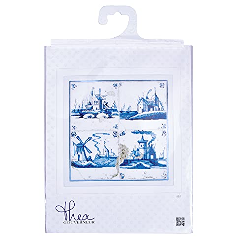 Image of Thea Gouverneur - Counted Cross Stitch Kit - Antique Tiles Villages - Aida - 18 Count - Embroidery Kit for Adults - DMC Embroidery Threads and Other Cross Stitch Supplies Included - 484A