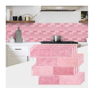 ViibXfans 3D Wall Tiles Peel and Stick,12 Sheets of 12 x 8.7 Inches Adhesive Wall Tile,Backsplashes Tile Stick on Kitchen, Bathroom,Pink