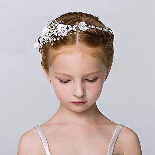 Tiara de novia y comunión con perlas hermosas para peinados de boda infantil 6