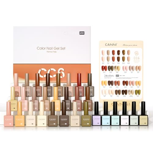 CANNI Esmaltes Semipermanentes para Uñas 24 Color Pintauñas Semipermanentes Púrpura Naranja Rojo Amarillo Beige Verde Kit Pintauñas Gel Nail Polish UV LED Esmaltes en Gel 9ml CC6