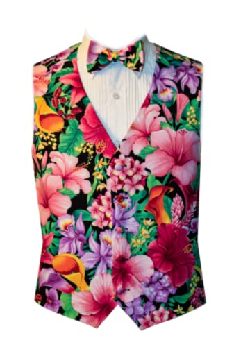 David's Formal Wear Hawaiian Island Floral Tuxedo Vest and Bow Tie Size XLarge