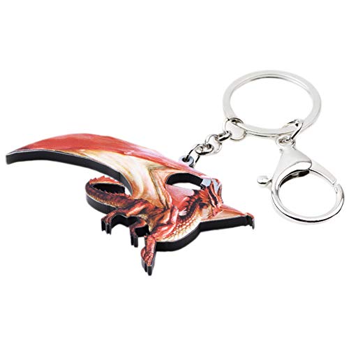 WEVENI Acrylic Dinosaur Dragon Keychains Key Ring Car Handbag Purse Jewelry For Women Teen (Red2)2