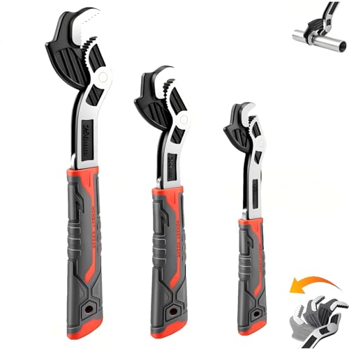 Vocoleca Pipe Wrench Set 6 8 10 Self Adjusting Wrench Plumbers Wrench with Self Tightening Function Chromium Vanadium Steel for 9/32-1 3/8 (7-35mm) Pipe Fittings and Nuts