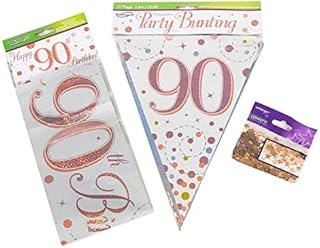 #brand# 90th Birthday Decoration Kit Banner Bunting Confetti Rose Gold Him Her Men Women