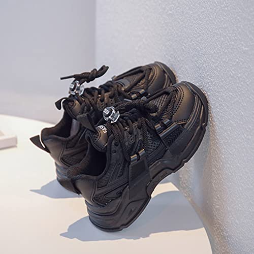 Toddler/Little Kid Boys Girls Shoes Running Sports Sneakers Lightweight Mesh Breathable Comfy Lace Up Sneakers (Black, 3.5-4 Years Toddler)4