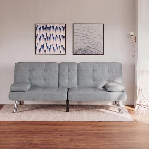 Image of Flamaker Futon Sofa Bed, Modern Linen Convertible Folding Futon Set